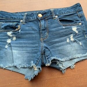 American Eagle Outfitters Dark Blue Distressed Jean Shorts